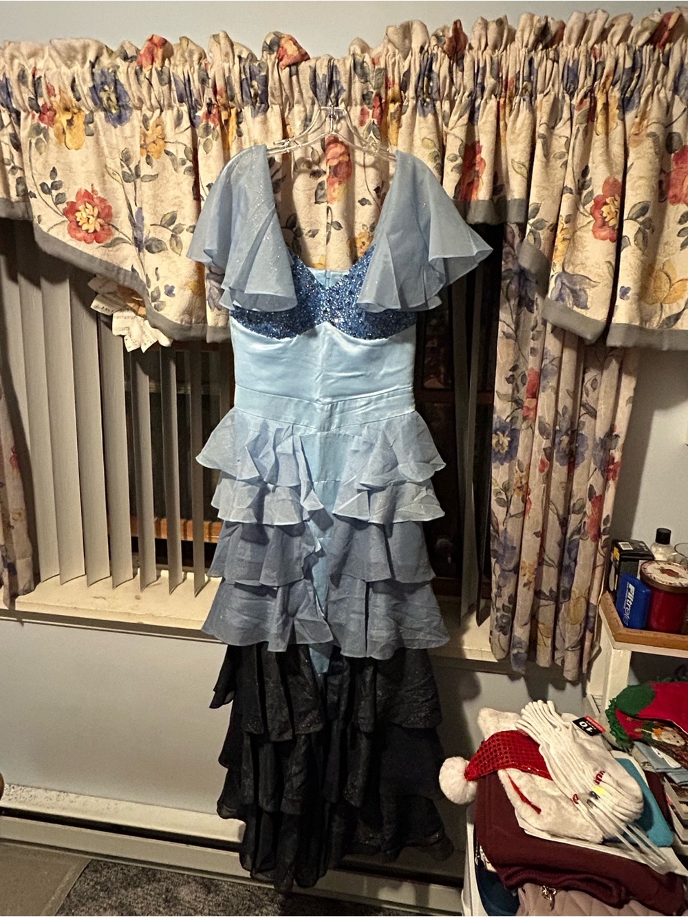 Blue Hermione Granger Yule Ball Dress with beaded top and silver glitter